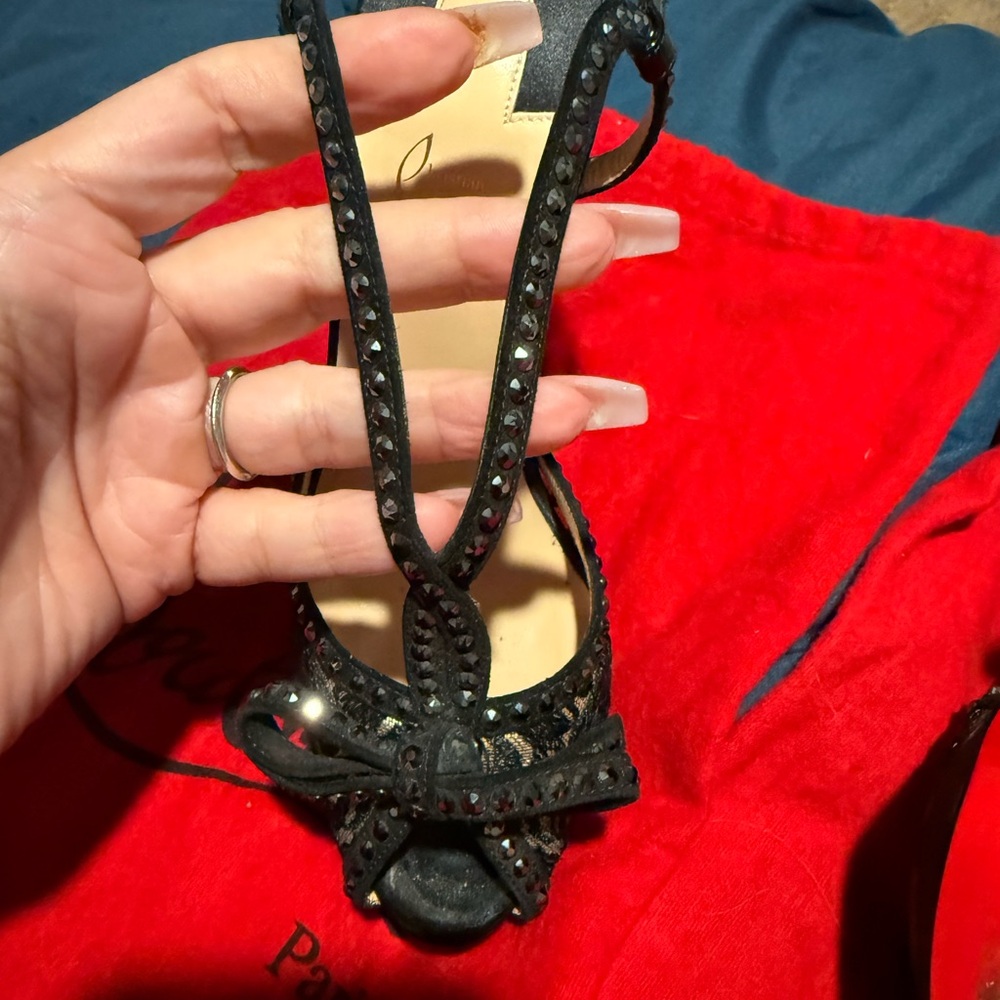 Christian Louboutin Black Patent Leather Platform Heels with Swarovski crystals - Picture 12 of 15